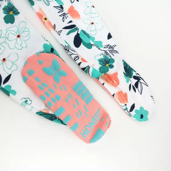 HonestBaby NonSlip Footed Pajamas OnePiece Sleeper Jumpsuit ZipFront 100 Organic Cotton PJs 100 for Baby Girls LEGACY2pack Dreamy Floral Aqua Blue