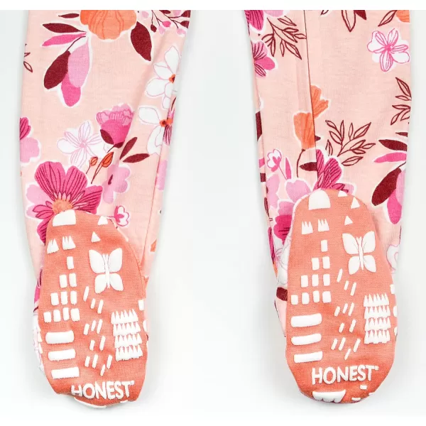HonestBaby NonSlip Footed Pajamas OnePiece Sleeper Jumpsuit ZipFront 100 Organic Cotton PJs 100 for Baby Girls LEGACY2pack Dreamy Floral Pink Peach