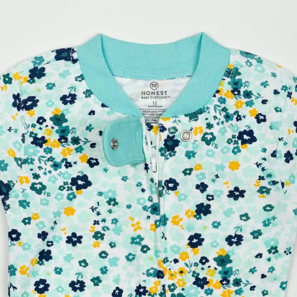 HonestBaby NonSlip Footed Pajamas OnePiece Sleeper Jumpsuit ZipFront 100 Organic Cotton PJs 100 for Baby Girls LEGACY2pack Floral Clusters Aqua Blue