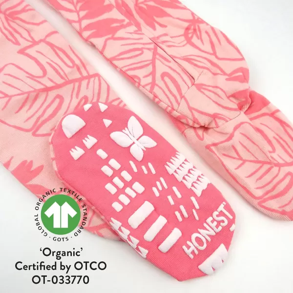 HonestBaby NonSlip Footed Pajamas OnePiece Sleeper Jumpsuit ZipFront 100 Organic Cotton PJs 100 for Baby Girls LEGACY2pack Palm Leaves Pink Coral