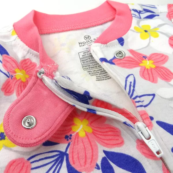 HonestBaby NonSlip Footed Pajamas OnePiece Sleeper Jumpsuit ZipFront 100 Organic Cotton PJs 100 for Baby Girls LEGACY2pack Palm Leaves Pink Coral