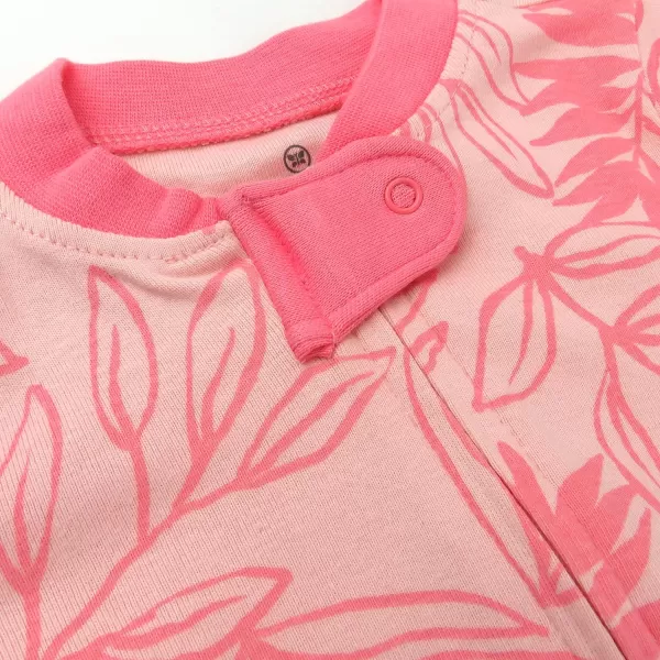 HonestBaby NonSlip Footed Pajamas OnePiece Sleeper Jumpsuit ZipFront 100 Organic Cotton PJs 100 for Baby Girls LEGACY2pack Palm Leaves Pink Coral
