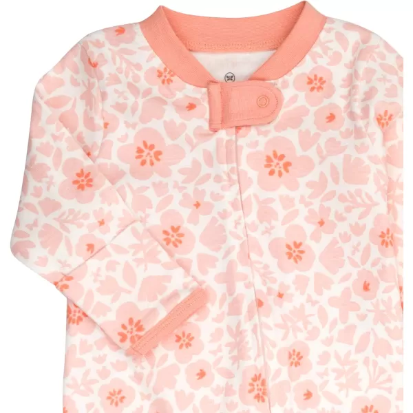 HonestBaby NonSlip Footed Pajamas OnePiece Sleeper Jumpsuit ZipFront 100 Organic Cotton PJs 100 for Baby Girls LEGACY2pack Peach Skin Papercut Floral