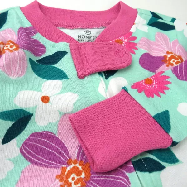 HonestBaby NonSlip Footed Pajamas OnePiece Sleeper Jumpsuit ZipFront 100 Organic Cotton PJs 100 for Baby Girls LEGACY2pack Water Lilly Mint