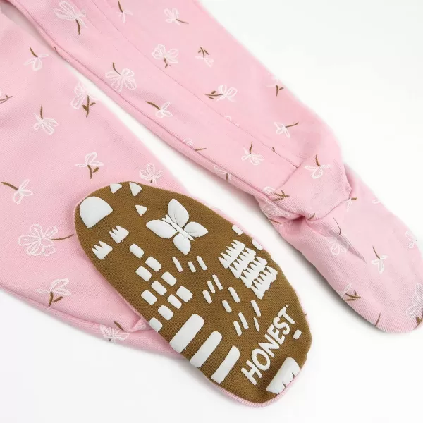 HonestBaby NonSlip Footed Pajamas OnePiece Sleeper Jumpsuit ZipFront 100 Organic Cotton PJs 100 for Baby Girls LEGACYFalling Floral Pink