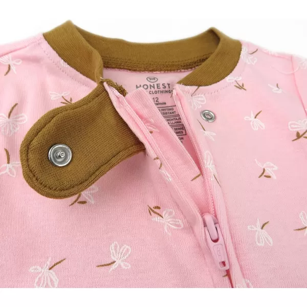 HonestBaby NonSlip Footed Pajamas OnePiece Sleeper Jumpsuit ZipFront 100 Organic Cotton PJs 100 for Baby Girls LEGACYFalling Floral Pink