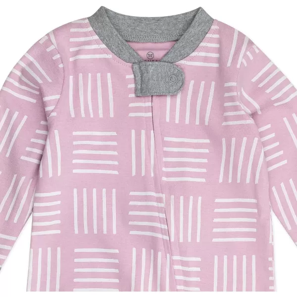 HonestBaby NonSlip Footed Pajamas OnePiece Sleeper Jumpsuit ZipFront 100 Organic Cotton PJs 100 for Baby Girls LEGACYSketchy Square Lilac