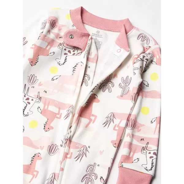 HonestBaby NonSlip Footed Pajamas OnePiece Sleeper Jumpsuit ZipFront 100 Organic Cotton PJs 100 for Baby Girls LEGACYVintage Ponies