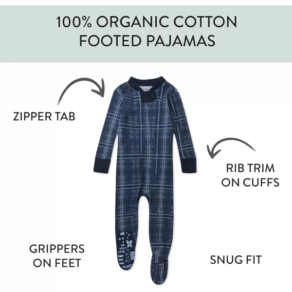 HonestBaby NonSlip Footed Pajamas OnePiece Sleeper Jumpsuit ZipFront PJs 100 Organic Cotton for Baby Boys2pack Blue Plaid