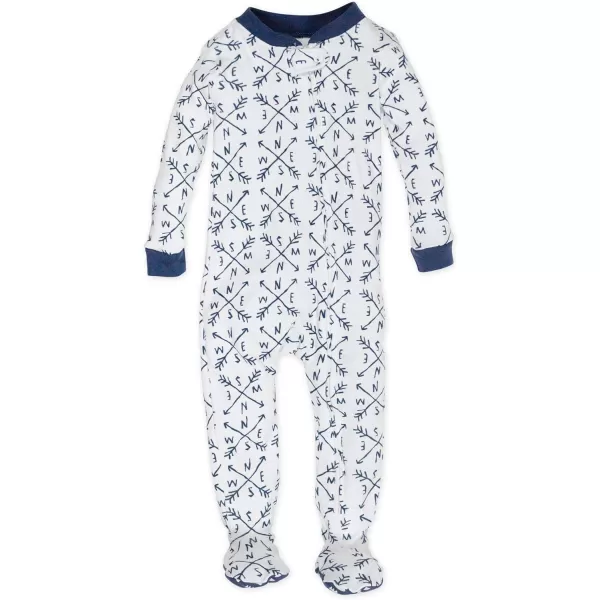 HonestBaby NonSlip Footed Pajamas OnePiece Sleeper Jumpsuit ZipFront PJs 100 Organic Cotton for Baby Boys2pack CompassNavy