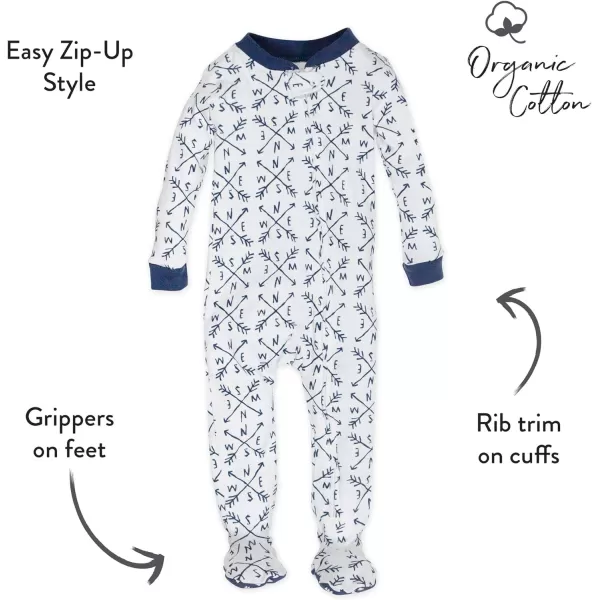 HonestBaby NonSlip Footed Pajamas OnePiece Sleeper Jumpsuit ZipFront PJs 100 Organic Cotton for Baby Boys2pack CompassNavy