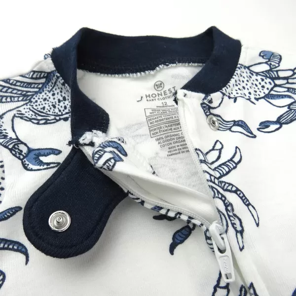 HonestBaby NonSlip Footed Pajamas OnePiece Sleeper Jumpsuit ZipFront PJs 100 Organic Cotton for Baby Boys2pack Crabs Navy