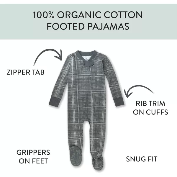 HonestBaby NonSlip Footed Pajamas OnePiece Sleeper Jumpsuit ZipFront PJs 100 Organic Cotton for Baby Boys2pack Grey Plaid