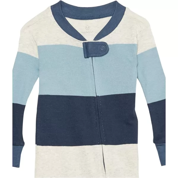 HonestBaby NonSlip Footed Pajamas OnePiece Sleeper Jumpsuit ZipFront PJs 100 Organic Cotton for Baby Boys2pack Jumbo Ombre Stripe Blue Indigo