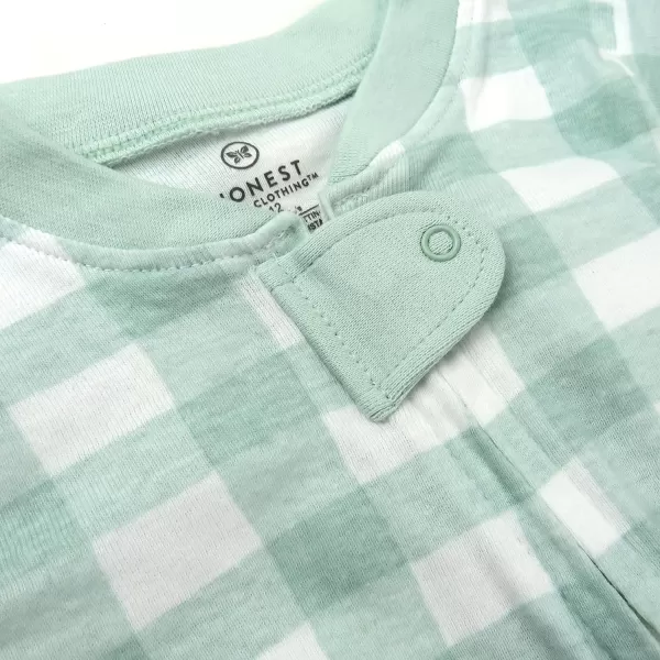 HonestBaby NonSlip Footed Pajamas OnePiece Sleeper Jumpsuit ZipFront PJs 100 Organic Cotton for Baby Boys2pack Jumbo Ombre Stripe Sage
