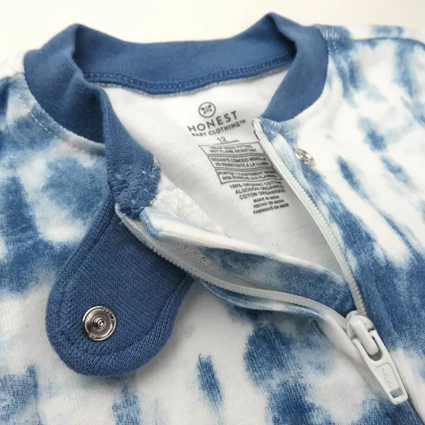 HonestBaby NonSlip Footed Pajamas OnePiece Sleeper Jumpsuit ZipFront PJs 100 Organic Cotton for Baby Boys2pack Tie Dye Light Blue