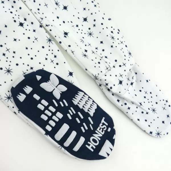 HonestBaby NonSlip Footed Pajamas OnePiece Sleeper Jumpsuit ZipFront PJs 100 Organic Cotton for Baby Boys2pack Twinkle Star WhiteNavy