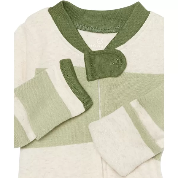 HonestBaby NonSlip Footed Pajamas OnePiece Sleeper Jumpsuit ZipFront PJs 100 Organic Cotton for Baby BoysBold Stripe Moss