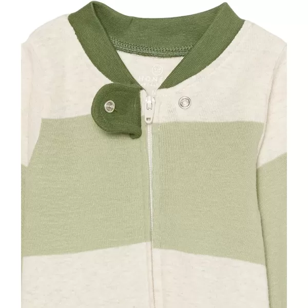 HonestBaby NonSlip Footed Pajamas OnePiece Sleeper Jumpsuit ZipFront PJs 100 Organic Cotton for Baby BoysBold Stripe Moss
