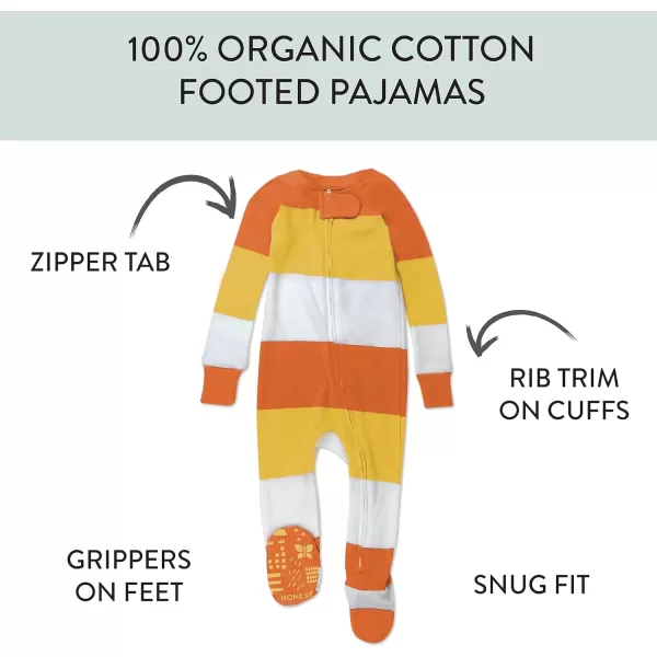 HonestBaby NonSlip Footed Pajamas OnePiece Sleeper Jumpsuit ZipFront PJs 100 Organic Cotton for Baby BoysCandy Corn