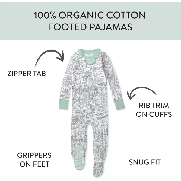 HonestBaby NonSlip Footed Pajamas OnePiece Sleeper Jumpsuit ZipFront PJs 100 Organic Cotton for Baby BoysCityscape Ny