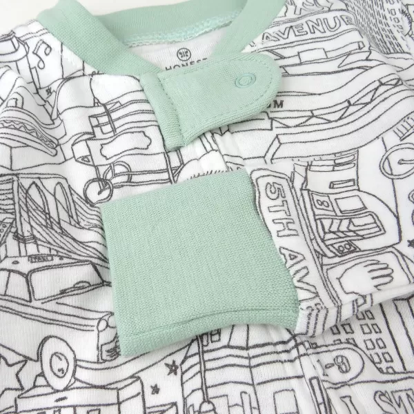 HonestBaby NonSlip Footed Pajamas OnePiece Sleeper Jumpsuit ZipFront PJs 100 Organic Cotton for Baby BoysCityscape Ny
