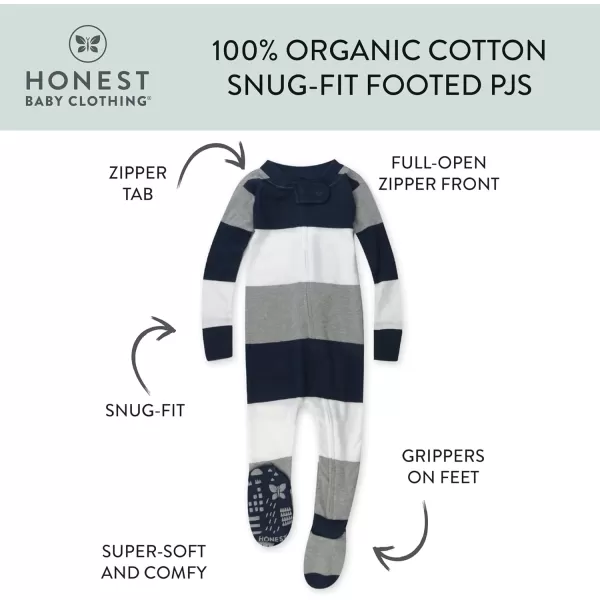 HonestBaby NonSlip Footed Pajamas OnePiece Sleeper Jumpsuit ZipFront PJs 100 Organic Cotton for Baby BoysJumbo Stripe Navy