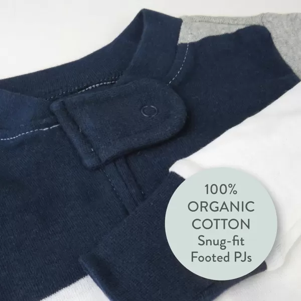HonestBaby NonSlip Footed Pajamas OnePiece Sleeper Jumpsuit ZipFront PJs 100 Organic Cotton for Baby BoysJumbo Stripe Navy