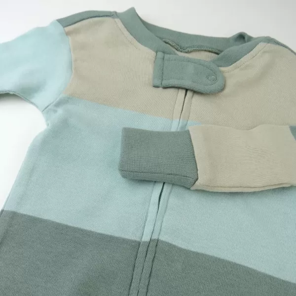 HonestBaby NonSlip Footed Pajamas OnePiece Sleeper Jumpsuit ZipFront PJs 100 Organic Cotton for Baby BoysJumbo Stripe Sage