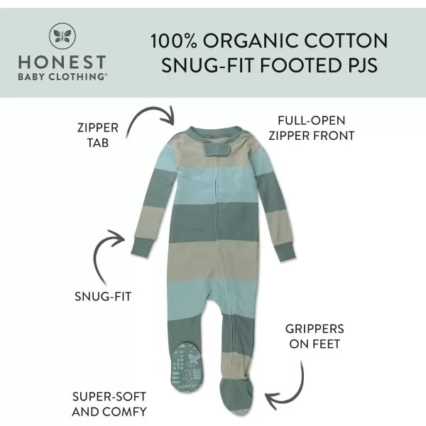 HonestBaby NonSlip Footed Pajamas OnePiece Sleeper Jumpsuit ZipFront PJs 100 Organic Cotton for Baby BoysJumbo Stripe Sage