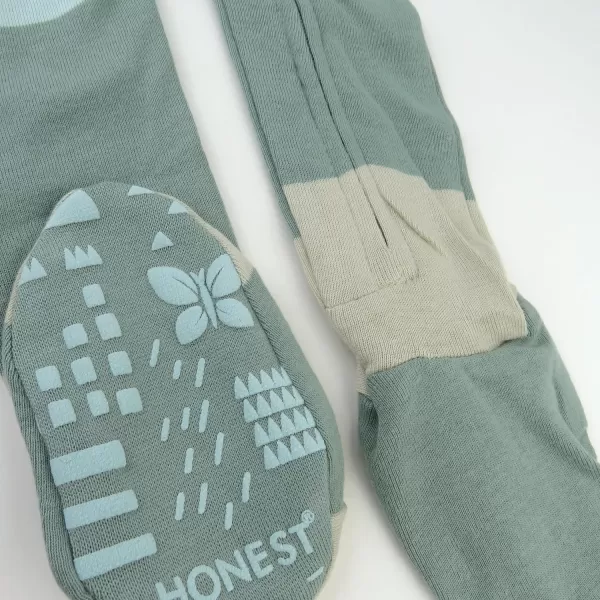 HonestBaby NonSlip Footed Pajamas OnePiece Sleeper Jumpsuit ZipFront PJs 100 Organic Cotton for Baby BoysJumbo Stripe Sage