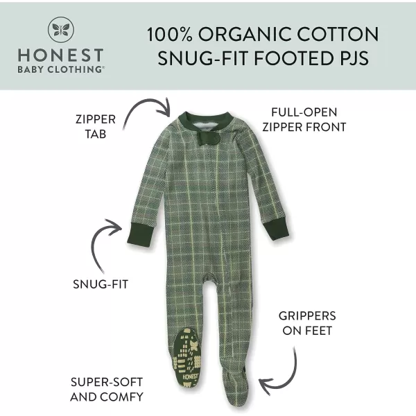 HonestBaby NonSlip Footed Pajamas OnePiece Sleeper Jumpsuit ZipFront PJs 100 Organic Cotton for Baby BoysLoden Plaid