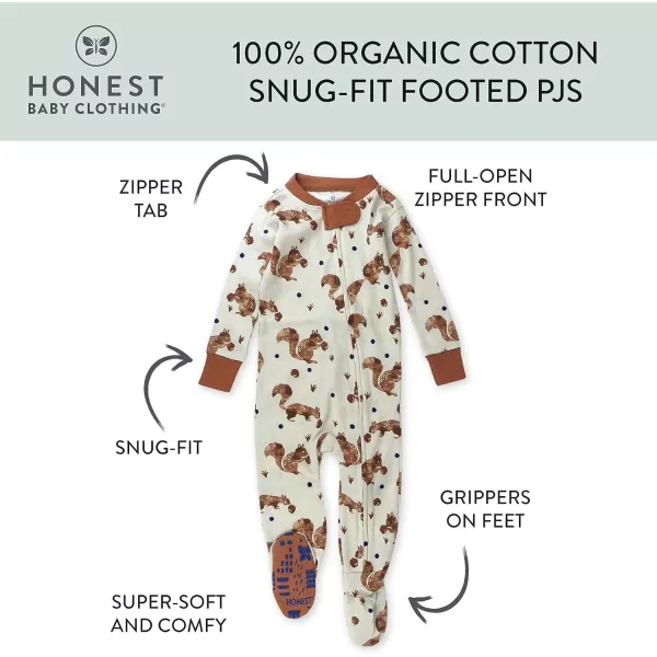 HonestBaby NonSlip Footed Pajamas OnePiece Sleeper Jumpsuit ZipFront PJs 100 Organic Cotton for Baby BoysNuts