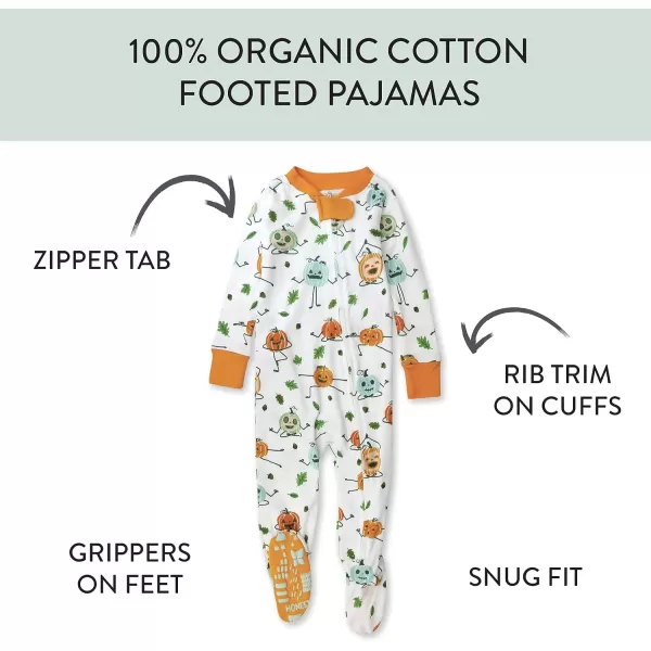 HonestBaby NonSlip Footed Pajamas OnePiece Sleeper Jumpsuit ZipFront PJs 100 Organic Cotton for Baby BoysPumpkin Posin