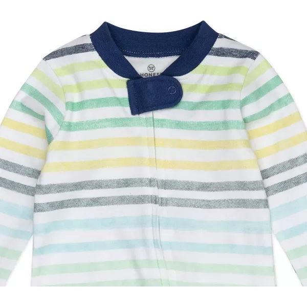 HonestBaby NonSlip Footed Pajamas OnePiece Sleeper Jumpsuit ZipFront PJs 100 Organic Cotton for Baby BoysRainbow Stripe Blues