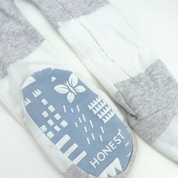 HonestBaby NonSlip Footed Pajamas OnePiece Sleeper Jumpsuit ZipFront PJs 100 Organic Cotton for Baby BoysRugby Stripe Light Grey Heather