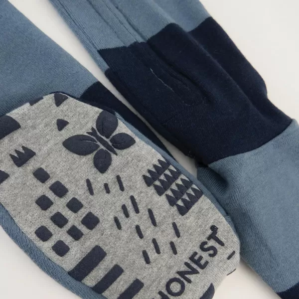 HonestBaby NonSlip Footed Pajamas OnePiece Sleeper Jumpsuit ZipFront PJs 100 Organic Cotton for Baby BoysRugby Stripe Navy