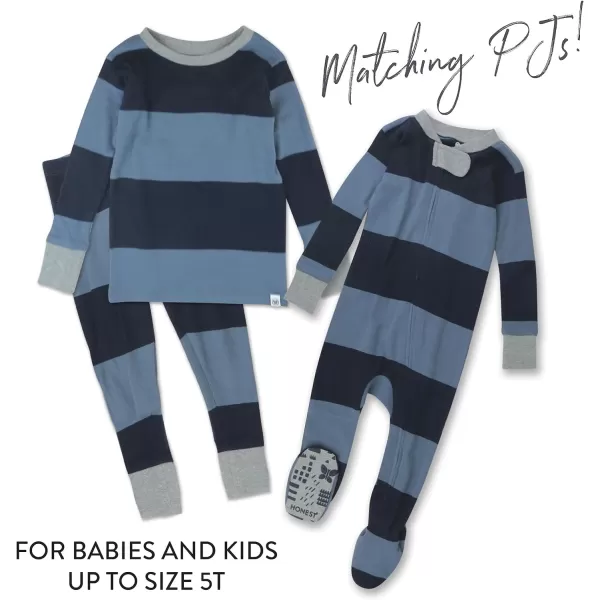 HonestBaby NonSlip Footed Pajamas OnePiece Sleeper Jumpsuit ZipFront PJs 100 Organic Cotton for Baby BoysRugby Stripe Navy