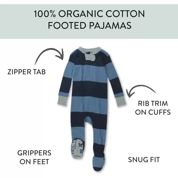 HonestBaby NonSlip Footed Pajamas OnePiece Sleeper Jumpsuit ZipFront PJs 100 Organic Cotton for Baby BoysRugby Stripe Navy