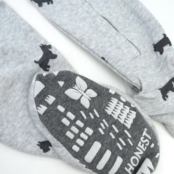 HonestBaby NonSlip Footed Pajamas OnePiece Sleeper Jumpsuit ZipFront PJs 100 Organic Cotton for Baby BoysScotty Dog Light Heather Grey