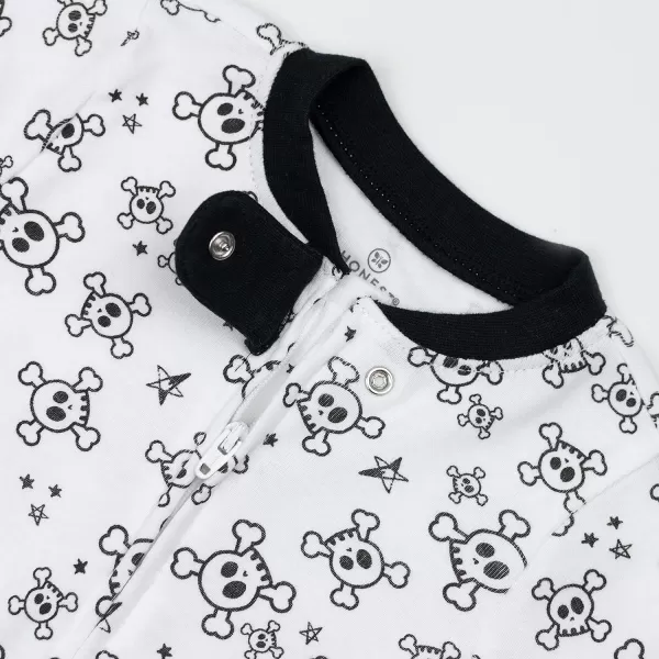 HonestBaby NonSlip Footed Pajamas OnePiece Sleeper Jumpsuit ZipFront PJs 100 Organic Cotton for Baby BoysTossed Skulls