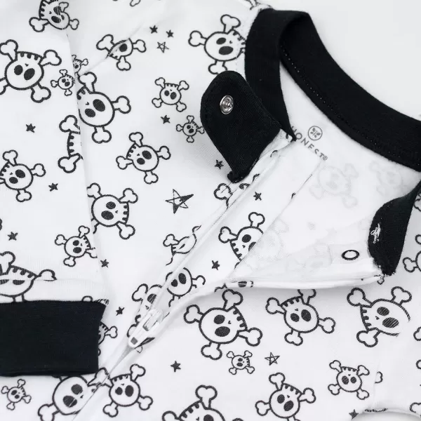 HonestBaby NonSlip Footed Pajamas OnePiece Sleeper Jumpsuit ZipFront PJs 100 Organic Cotton for Baby BoysTossed Skulls