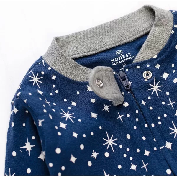 HonestBaby NonSlip Footed Pajamas OnePiece Sleeper Jumpsuit ZipFront PJs 100 Organic Cotton for Baby BoysTwinkle Star Navy