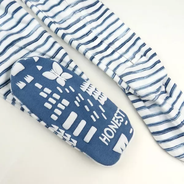 HonestBaby NonSlip Footed Pajamas OnePiece Sleeper Jumpsuit ZipFront PJs 100 Organic Cotton for Baby BoysWhite Indigo Stripe