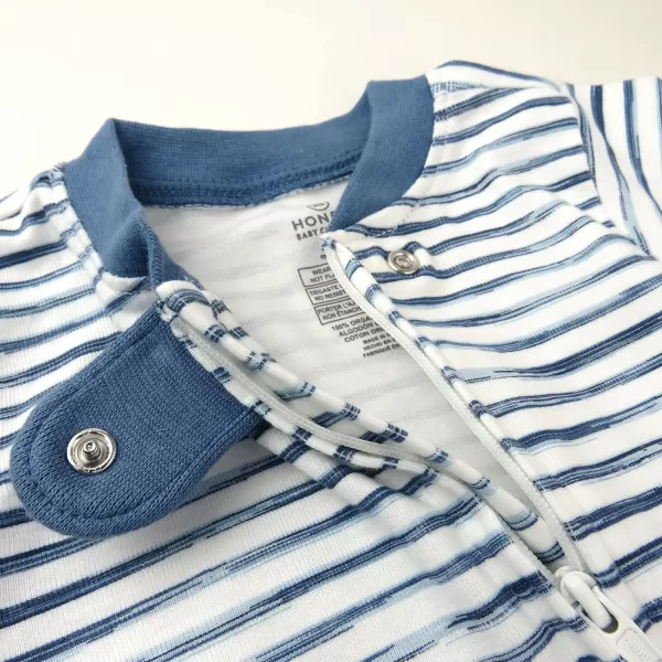 HonestBaby NonSlip Footed Pajamas OnePiece Sleeper Jumpsuit ZipFront PJs 100 Organic Cotton for Baby BoysWhite Indigo Stripe