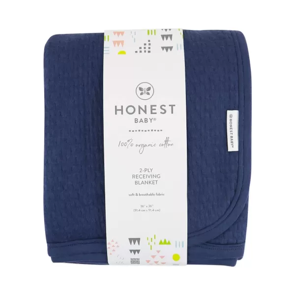 HonestBaby Organic Cotton Matelasse Reversible Receiving Blanket Pattern Play One SizeRainbow Stripe Blues One Size
