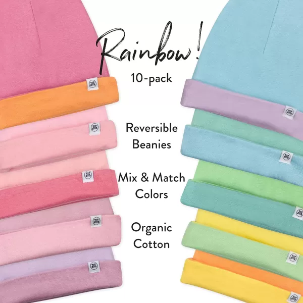 HonestBaby Reversible Beanie Hats Multipack Organic Cotton for Infant Unisex Baby Boys amp Girls10pack Rainbow Girl