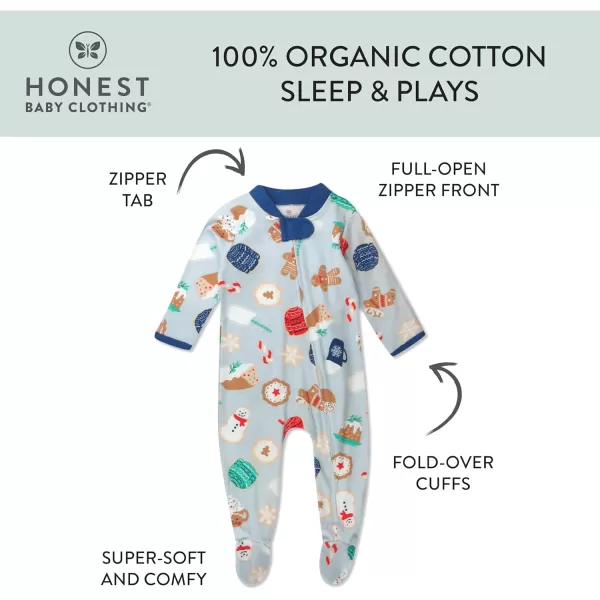 HonestBaby Sleep and Play Footed Holiday Pajamas OnePiece Sleeper Zipfront Organic Cotton PJs Baby Boys Girls Unisex1 Everything Nice