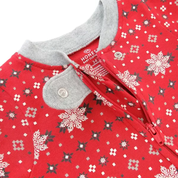 HonestBaby Sleep and Play Footed Holiday Pajamas OnePiece Sleeper Zipfront Organic Cotton PJs Baby Boys Girls Unisex1 Fair Isle Holiday