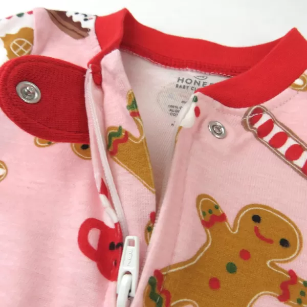 HonestBaby Sleep and Play Footed Holiday Pajamas OnePiece Sleeper Zipfront Organic Cotton PJs Baby Boys Girls Unisex1 Gingerbread Pink